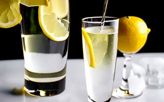 Картинка стакан, стекло, шампанское, лимон, коктейль, напиток, алкоголь, напитки, вино