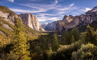 Картинка США, Калифорния, горы, национальный парк Йосемити, пейзажи, лес, небо, природа, облака