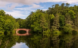 Картинка озеро, мост, деревья, лес, пейзажи