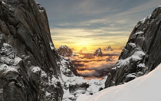 Картинка горы, облака, природа, закат, пейзажи, зима