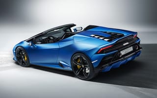 Картинка Lamborghini Huracan Evo Spyder, Lamborghini Huracan Evo, вид сзади, синяя машина, машины, Lamborghini Huracan, Ламборгини, автомобили 2020 года, кабриолет