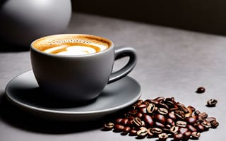 Картинка кофе, капучино, релакс, завтрак настроение, зерна, утро, напиток серая чашка, напитки