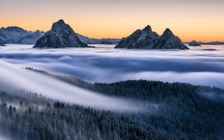 Картинка туман, альпы, пейзажи, облака, живописный, горы, закат