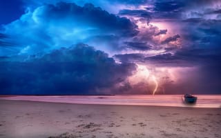 Картинка берег, шторм, молния