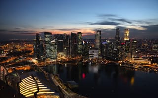 Картинка горизонт, архитектура, Азия, отражение, рассвет, Сингапур, поселение людей, крупный город, ночная, метрополис, столичная область, центр города, панорама, небоскреб, город, ночью, утро, сумрак, городская область, аэрофотосъёмка, огни, городской пейзаж, закат, ночь, географическая особенность, здание, восход солнца, вечер