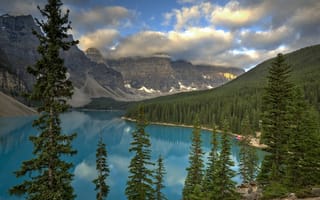 Обои Lake Moraine, озеро, скалы, пейзаж, Альберта, деревья, Canada, горы, Озеро Морейн, Канада