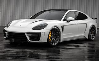 Картинка Porsche Panamera, тюнинг, чёрные ободы, спортивный автомобиль, белый автомобиль, влажная, бесплатные фотографии, машины, мокрая, Porsche Panamera Stingray GTR