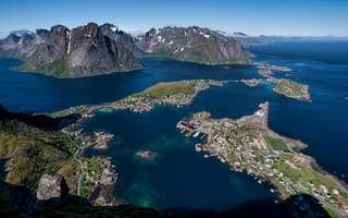 Картинка норвегия, лофотенских, пейзажи, море, небо, побережье, острова, горы