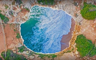 Картинка Португалия, озеро, волна, природа, бесплатные фотографии, вид сверху, пещера