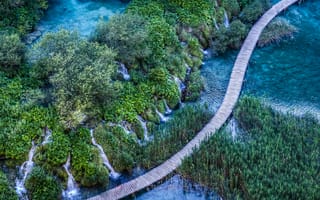 Картинка Плитвицкие озера, Национальный парк Плитвицкие озера, водопад, пейзаж, Хорватия, деревья