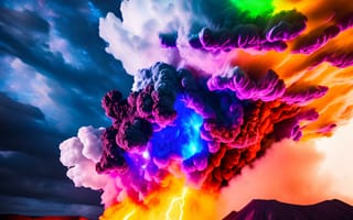 Картинка удивительные, разноцветные, небо, облака, вулканические, ночь, вздымающиеся, рендеринг, массивные