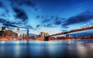 Картинка Нью-Йорк, бруклинский мост, бесплатные, небоскребы, вечер, город, современная архитектура, городской пейзаж