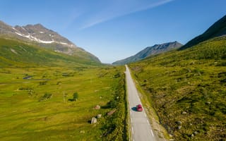 Картинка длинная дорога, Норвегия, пейзажи, горы, бесплатные, трава, небо