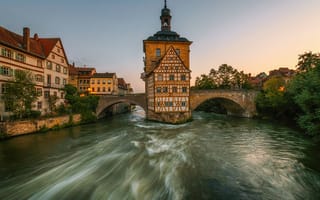 Картинка Германия, река, дома, город, мост, бесплатные, деревья