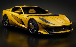 Картинка 2023, спортивный автомобиль, машины, темный, бесплатные фотографии, жёлтый автомобиль, Ferrari 812 Competizione