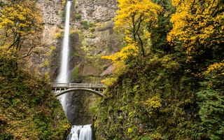Картинка водопад малтнома, водопад, река, бесплатные, пейзажи, мост, лес