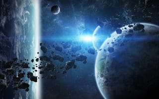 Картинка метеорит, научно-фантастический, планеты, космос, галактика, звезды