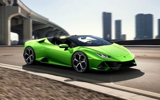 Картинка Lamborghini Huracan Evo Spyder, зелёный, машины, бесплатные, суперкары, здания, мост