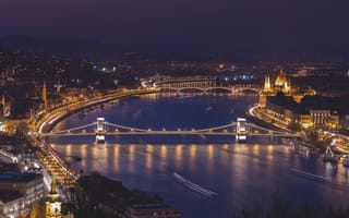 Картинка Венгрия, Будапешт, город, огни, мост, река, бесплатные, ночь