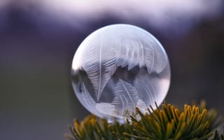 Картинка зима, свет, крупным планом, разное, пузырь, замороженный пузырь, компьютерные, макросъёмка, лед, сфера, фотографии, замороженный