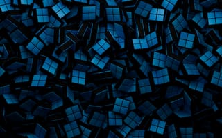 Картинка кубы, синий, искусство, черный, тьма, минимализм, 3д графика, рендеринг