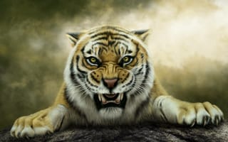 Картинка art, оскал, тигр