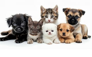 Картинка щенки, котята, собака, белый, кошка, кошки, милая