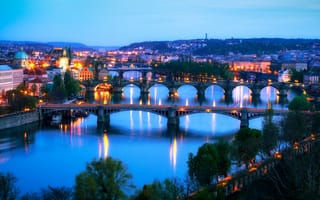 Картинка Прага, река, мосты