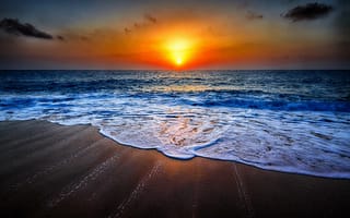 Картинка закат, море, волны