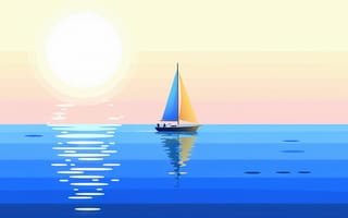 Картинка пейзаж, море, 16:9, солнце, HD, иллюстрация, силуэты людей, нейросеть, 1920х1080, лето, минимализм, бирюзовая вода, 4k, флэт арт, ИИ, розовый, огромное солнце, океан, штиль, яхта, свет солнца, желтый парус, отражение, заставка, геометрические волны, гармония, гладь воды, желтый, 2k, умиротворение, цифровой рисунок, лодка, полосы, векторная графика, плоский дизайн, вода, парусник, синяя вода, парусная яхта, круглое солнце, рассвет, путешествие, небо, синий парус, пастельные тона, градиентное