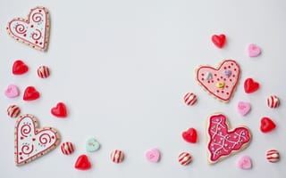 Картинка любовь, сердце, конфеты, украшение, десерт, сердца, глазурь, искусство, день святого Валентина, еда, модный аксессуар, печенье-сердечко, розовый, Валентина