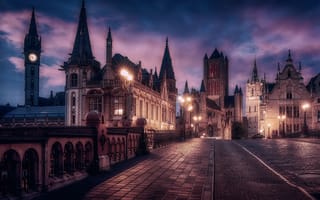 Картинка Гент, Gent, город во Фландрии, в Бельгии, Бельгия, Belgium, ночной город