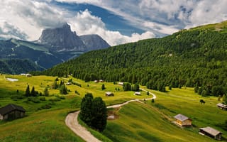 Картинка Италия, природа, лето, горы, небо, кабина, путь, лес, пейзажи, поле, облака