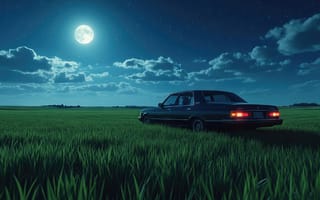 Картинка автомобиль, машина, рабочий стол, концептарт, ночь, звезды, темнота, одиночество, седан, трава, HD, кинематографичность, ретро авто, цифровойрисунок, габариты, классический автомобиль, звездное небо, ночной пейзаж, дорога, поле, полнолуние, полная луна
