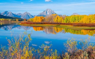 Картинка США, Гранд-титон Национальный Парк, пейзажи, деревья, небо, отражение, река, природа, горы, осень