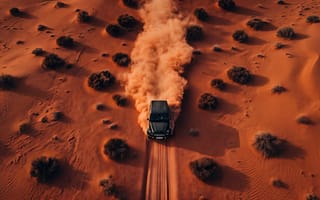 Картинка автомобиль, машина, дорога, авто, Mercedes Benz, закат, 16:9, приключение, иллюстрация, вид сверху, песок, Mercedes, облако пыли, кустарники, 1920х1080, рабочий стол, 2k, гелик, концептарт, тени, барханы, ралли, 4k, вид с дрона, трасса, ИИ, пустыня, движение, HD, путешествие, аэрофотосъемка, оффроуд, gelandewagen, дюны, пыль, экстрим, оранжевый песок, нейросеть, цифровойрисунок, черный внедорожник, гелендваген, внедорожник, джип, шлейф, G-класс, скорость