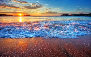 Картинка море, закат, пляж
