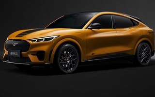 Картинка 2022, оранжевая машина, машины, темный, Ford Mustang Mach-E GT