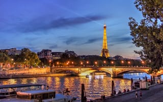 Картинка France, Seine River, сумерки