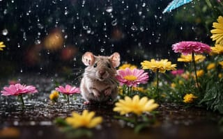 Картинка цветок, на открытом воздухе, подсолнечник, реалистичный, размытый, дождь, жёлтый цветок, без людей, капля воды, внимание к животным, цветы, животные, животное, глубина резкости