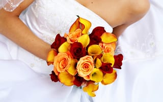 Картинка розы, каллы, букет невесты, жениха, цветы, платье