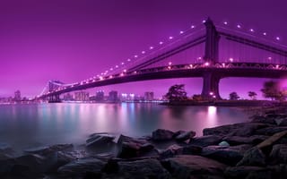 Картинка Нью-Йорк, Манхэттенский Мост, ночь