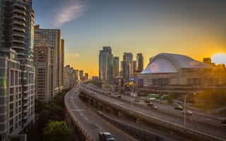 Картинка архитектура, закат, улица, конкуренция, вечер, сумрак, ориентир, голубые сойки, центр, роджерс-центр, городская область, спорт, центр города, транспорт, городской пейзаж, метрополис, бейсбол, столичная область, привлечение, ночь, утро, Торонто, жилой квартал, небоскреб, здание, поселение людей, стадион, отражение, арена, известный, общественный транспорт, шоссе, горизонт, Канада, аргонавты, футбол, автострада, город, развлечения