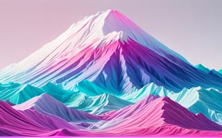 Картинка розовое небо, голубое небо, 3d графика, генеративное искусство, 3D-рендеринг, гора, минимализм, вапорвейв, очень красочная гора на заднем плане