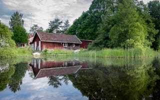 Картинка дерево, вода, природа, недвижимости, водный путь, сельская местность, озеро, сарай, отражение, река, пруд, эллинг, канал