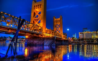 Картинка Вечер Тауэрского моста, Сакраменто, Лондон, Тауэрский мост, Калифорния