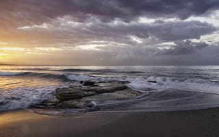 Картинка вечер, море, небо, пейзажи, пляж, песок, облака