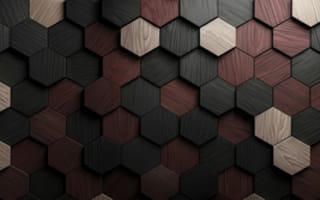 Картинка абстракция, текстура, геометрия, коричневый, бесшовный-фон, рендеринг, 3d-панели, объем, дерево, нейросеть, бруски, минимализм, полигоны, рабочий-стол, черный, шестиугольники, фактура, мозаика, для-двух-мониторов, 32:9, Двойной-UHD, паттерн, 4k, плитка