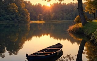 Картинка лодка, рассвет, озеро, утро, корабли и лодки