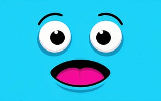 Картинка персонаж, мультфильм, синий персонаж, минимализм, большие глаза, открытый рот, анимация, нейросеть, графика, зрачки, рожица, ИИ, язык, заставка, удивление, пение, глаза, эмоция, 4k, детское шоу, 16:9, 2k, иллюстрация, розовый язык, 1920х1080